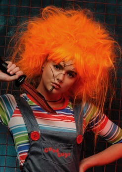 Womens Backcombed Orange Chucky Style Wig
