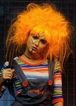 Womens Backcombed Orange Chucky Style Wig -PartyPersona Store womens orange chucky girl wig 02