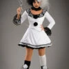 Womens Gothic Black And White Clown Costume -PartyPersona Store womens pierrot clown halloween costume 86658