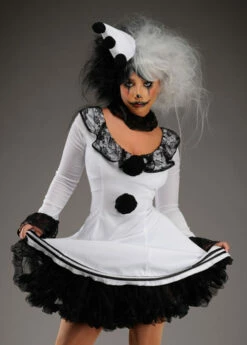 Womens Gothic Black And White Clown Costume -PartyPersona Store womens pierrot clown halloween costume 86658 03