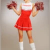 Adult Ladies Red High School Cheerleader Costume 2 Adult Ladies Red High School Cheerleader Costume -PartyPersona Store womens red cheerleader costume with pom poms