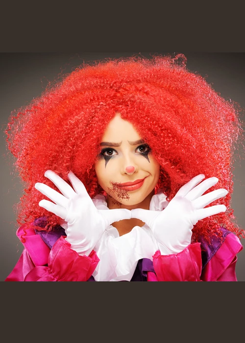 Womens Halloween Red Crimped Killer Clown Wig 3 Womens Halloween Red Crimped Killer Clown Wig