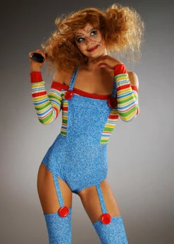 Womens Halloween Chucky Style Evil Doll Costume -PartyPersona Store womens short chucky doll costume 86851 01