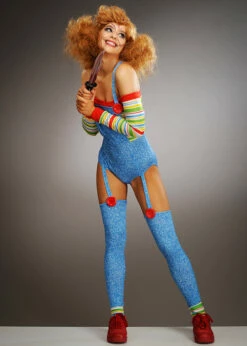 Womens Halloween Chucky Style Evil Doll Costume -PartyPersona Store womens short chucky doll costume 86851 02