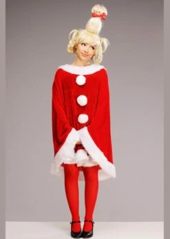 Adult The Grinch Style Cindy Lou Who Costume With Wig -PartyPersona Store womens the grinch cindy lou costume 02