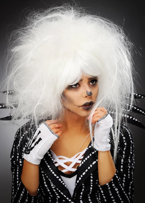Womens Jack Skellington Style White Backcombed Wig 3 Womens Jack Skellington Style White Backcombed Wig