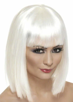 Ladies White Short Glam Blunt Bobbed Wig
